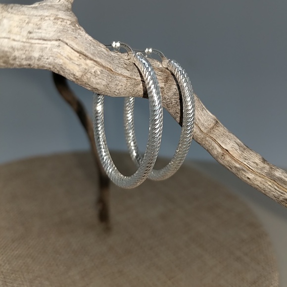 Sterling Silver Oval Hoop Earrings - Picture 3 of 8